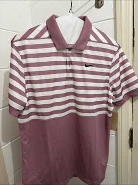 Nike Mauve and White Striped Polo with Solid Lower Panel